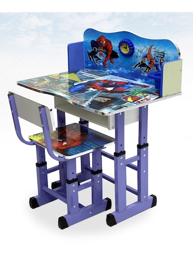 Galaxy Design Spider-Man Themed Blue Adjustable Height Kids Study Table and Chair Set &ndash; Ergonomic Learning Desk