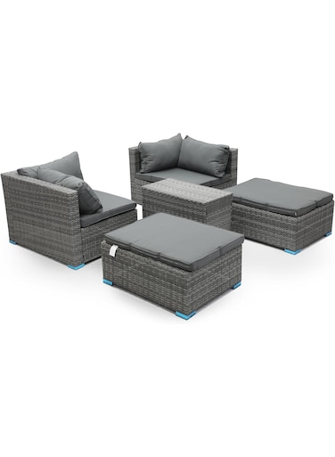 Galaxy Design 5-Piece Outdoor Rattan Sofa Set with Side Table &amp; Cushions (Grey) &ndash; Patio Garden Furniture Set
