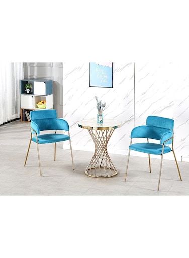 Galaxy Design Round Dining Table Set GDF-MF9342 &ndash; Modern Gold Frame Table with 2 Dining Chairs for Kitchen &amp; Dining Room