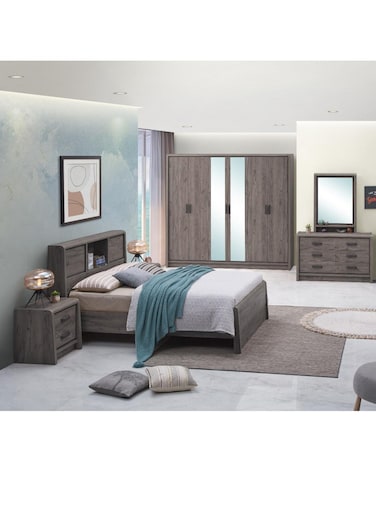 Galaxy Design Modern 5-Piece Bedroom Furniture Set (MDF) &ndash; King Size Bed 180&times;200 cm with 6-Door Wardrobe, Dresser &amp; Side Tables (No Mattress)