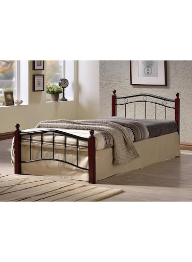 Galaxy Design Wood &amp; Steel Bed GDF-8882 (190&times;90 cm, Cherry Brown) &ndash; Single Bed with Wooden Legs