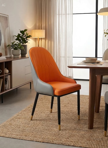 Galaxy Design PU Leather Dining Chair GDF-MF3707 (Orange) &ndash; High Back Chair with Metal Legs (45&times;43&times;90 cm)