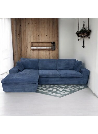 Galaxy Design Blue L-Shaped Sofa &ndash; 3 Seater Corner Couch with Corduroy Fabric (Modern Living Room Sofa)