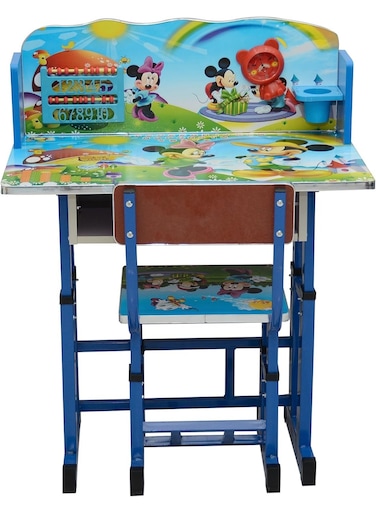 Galaxy Design Blue Adjustable Kids Study Table and Chair Set &ndash; Ergonomic Homework Desk with Storage Shelf, Abacus &amp; Clock, Cartoon Theme Study Table for Kids (Ages 3&ndash;12)