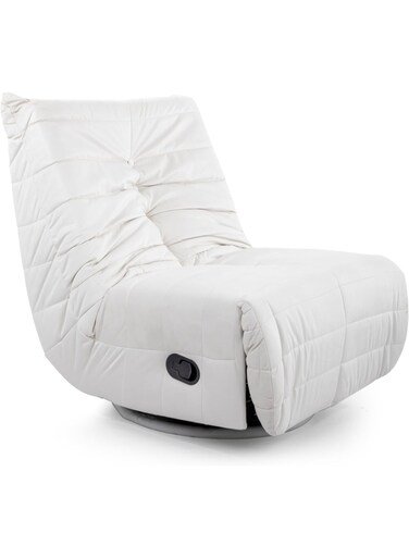 Galaxy Design White Velvet Recliner Chair &ndash; Manual Lazy Sofa Armchair with 360&deg; Swivel &amp; Rocking Motion, Side Pocket Single Recliner for Living Room