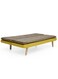 Galaxy Design Modern 3-Seater Sofa &ndash; Brown &amp; Yellow Soft Fabric Sofa with Wooden Legs, Convertible Foldable Futon Bed for Living Room