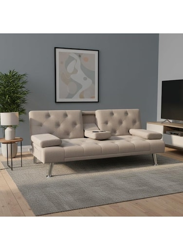 Galaxy Design Sofa Cum Bed &ndash; 3-Seater Ribbed Velvet Convertible Sofa Bed with Wooden Legs, Foldable Sleeper Sofa for Living Room, Studio &amp; Guest Room