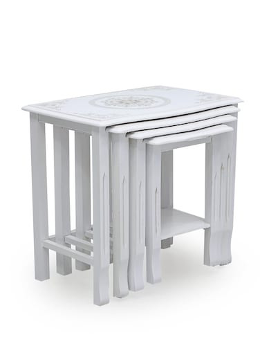 Galaxy Design White Nesting Table Set of 4 &ndash; Space-Saving Rectangular Coffee Tables for Living Room, Modern Nesting Side Table Set