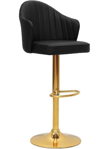 Galaxy Design Black Leather Bar Stool Chair &ndash; Adjustable Swivel Bar Chair with Golden Metal Base, PU Leather Upholstered High Stool for Kitchen &amp; Counter