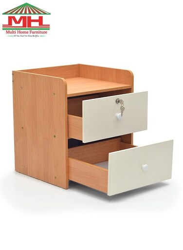Galaxy Design Wooden Bedside Table with 2 Drawers &ndash; Modern Nightstand with Smooth Top &amp; Storage, Side Table for Bedroom &amp; Living Room