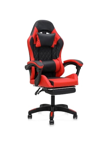 Galaxy Design Black &amp; Red Gaming Chair &ndash; Ergonomic Adjustable Chair with Headrest, Lumbar Support, Reclining Backrest &amp; Footrest, 360&deg; Swivel Gaming/Office Chair