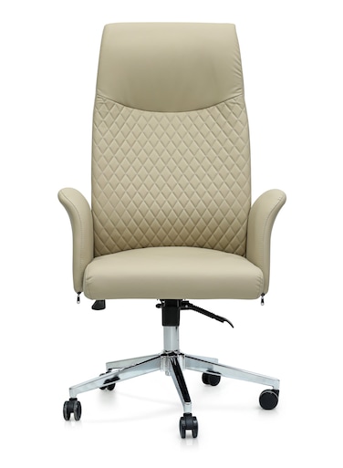 Galaxy Design Office Chair GDF-MH9093 Beige Brown &ndash; Ergonomic Quilted Executive Chair with Height Adjustment, Tilt Lock, Padded Armrests &amp; Chrome Metal Base