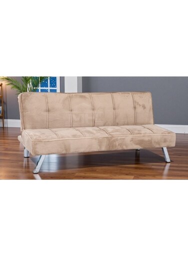 Galaxy Design Modern Channel-Tufted Futon GDF-MH1129SB &ndash; Light Brown Convertible Sofa with Polished Metal Base for Living Room &amp; Studio