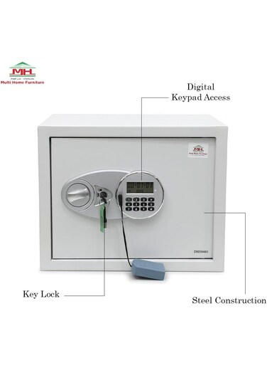 Galaxy Design White Digital Locker Small Safe Box &ndash; Document Size Safe with Keypad &amp; Key Lock for Home &amp; Office Security