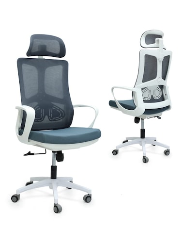 Galaxy Design Grey &amp; White Mesh Office Chair &ndash; Ergonomic Desk Chair with Lumbar Support, Adjustable Headrest, Breathable Backrest &amp; Height Adjustment