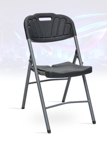 Galaxy Design Black &amp; Grey Plastic Folding Chair with Metal Frame &ndash; Lightweight Foldable Chair for Home, Office &amp; Outdoor Use