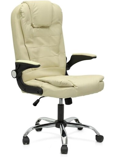 Galaxy Design Off-White PU Leather Office Chair &ndash; Ergonomic Desk Chair with Headrest, Foldable Armrests, Lumbar Support &amp; Cushioned Seat for Home, Office &amp; Gaming