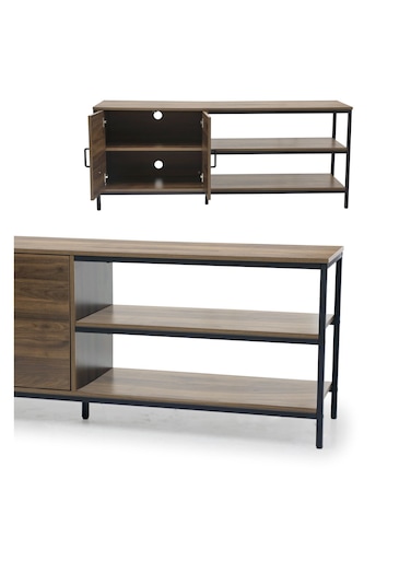 Galaxy Design Wooden TV Stand Table &ndash; 2 Open Shelves with White Doors &amp; Black Metal Legs, TV Unit for 55&ndash;65 Inch TVs for Living Room, Home &amp; Office