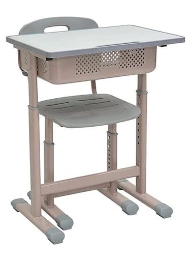 Galaxy Design Grey Adjustable Height Study Desk &amp; Chair Set &ndash; Student Writing Table with Metal Legs &amp; Ergonomic Chair for Home &amp; Study