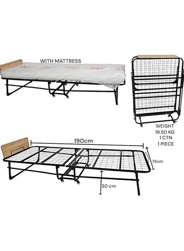 Galaxy Design Portable Folding Bed GDF-MH13 &ndash; Metal Foldable Bed with Mattress &amp; Wheels for Home, Guest Room &amp; Travel
