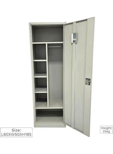 Galaxy Design 1-Door Metal Wardrobe GDF-MH204 Grey &ndash; Steel Storage Cabinet with Mirror, Lock, Hanging Rod &amp; 5 Shelves for Home, Office &amp; Hostel