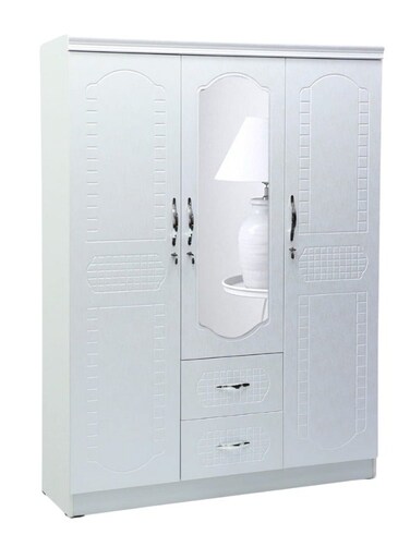 Galaxy Design 3-Door Wooden Wardrobe Cabinet &ndash; Engineered Wood Heavy Duty Storage Cupboard in White Finish for Bedroom &amp; Home