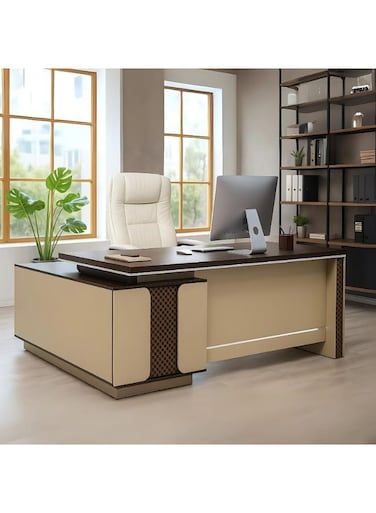 Galaxy Design Boss Office Table Wooden Executive L-Shaped Desk &ndash; Manager/CEO Workstation with Drawers for Home &amp; Office (160x80x75 cm)