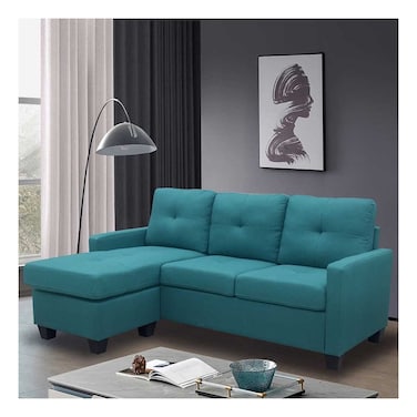 Galaxy Design 3-Seater Reversible Corner Sofa Green &ndash; Fabric L-Shape Sectional Couch for Living Room