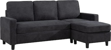 Galaxy Design L-Shaped Sectional 3-Seater Sofa Set (Charcoal Grey) &ndash; Modern Living Room Furniture