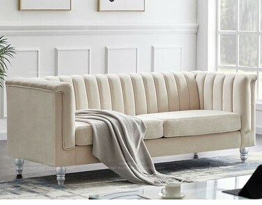 Galaxy Design European Style 3-Seater Sofa (Beige) &ndash; Modern Velvet Fabric Living Room Furniture