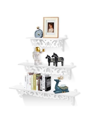 Ejoyous Set of 3 Floating Shelves White Wooden Decorative Floating Shelves for Kitchen, Living Room, Bathroom, Bedroom, Maximum Load 5 kg