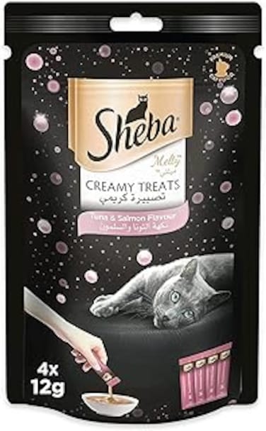 Sheba Cat Food, Melty Tuna &amp; Salmon Flavor Wet Creamy Treats, Premium Indulgence, Fed by Hand for a Special Moment so Your Cat Can Find Relish with This Sheba Wet Food Treat, Pack of 4x12g