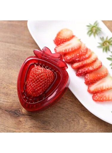 Stainless Steel Manual Strawberry Slicer - Ergonomic Fruit Slicer with Bent Blades for Berries, Cherries, Apples   No Electricity Needed, Easy-Clean Kitchen Tool for Smoothies, Desserts &amp; Breakfast Prep, Visually Appealing Kitchenware   Easyclean Material