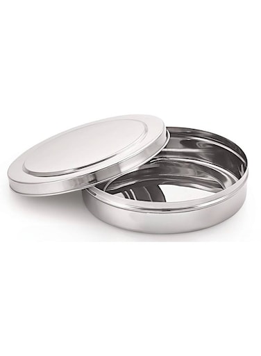 2-Pieces Set Basbuosa Cake Tray Stainless Steel with Lid Silver 18.5 &amp; 20.5 cm