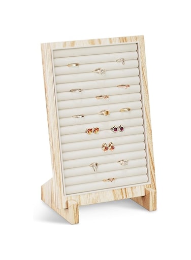 Lolalet Wooden Jewelry Display Series, Necklaced Bracelets Earrings Rings Jewelries Stand Freestanding Natural Wood Holder Jewelry Rack for Selling Vendor Store -1 Pack, Ring