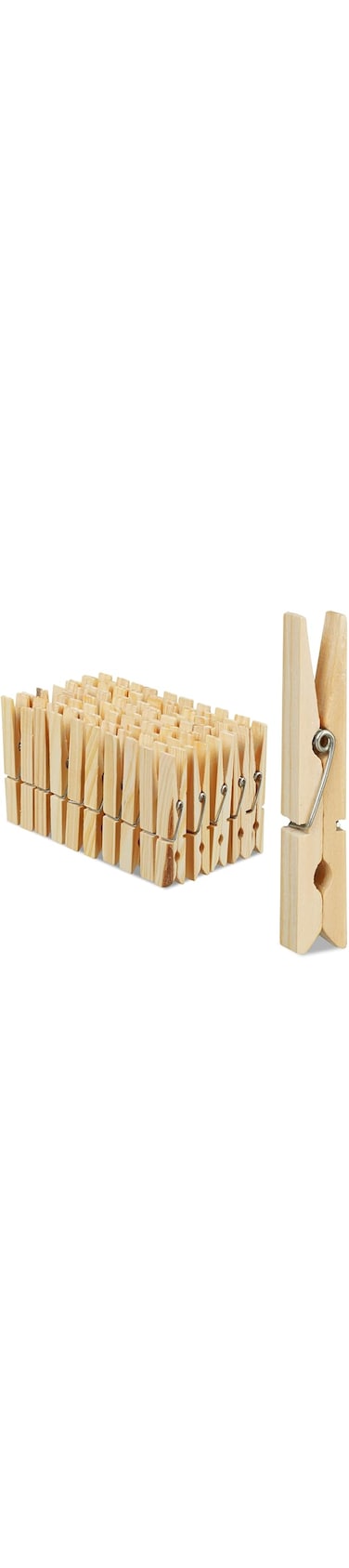 Relaxdays Wooden Clothes Pegs, Set of 100, Large Wooden Clothes Pegs, Crafts, Drying Pegs, Metal Spring, Natural, Pack of 100, 1 x 1.4 x 7 cm