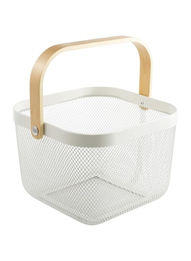 BEROZA Multifunctional Storage Organizer Basket with Handle Stainless Steel Storage Basket, Kitchen Basket, Fruit Basket, Suitable for Kitchen, Office, Bathroom, Cabinet (White)