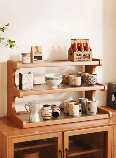 3 Tier Cup Organizer, Cup Storage Rack, Wood and Acrylic Material Multi-Functional Storage Rack, Coffee Mug Racks, Wooden Mug Holder Countertop, for Home Bathroom Kitchen Glass cup and Food for Kitchen, Home, Coffee Bar
