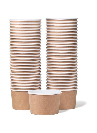 50Pack Paper Ice Cream Cups 8-Oz Disposable Dessert Bowls for Hot or Cold Food, Party Supplies Treat Cups for Sundae, Frozen Yogurt, Soup, Brown