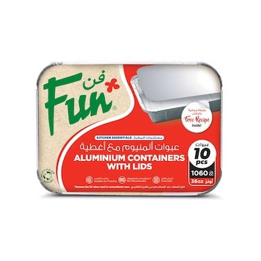 Fun Aluminium Container With Lid 1060cc Silver 10 PCS