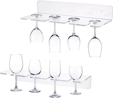AHANDMAKER 2 Pack Acrylic Wine Glass Holders Wall Mounted - Clear Wine Glasses Display Rack