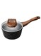 LIFE Sauce Pan 16Cm with Glass lid Aluminum   Non-stick coating   Scratch Resistant &amp; Durable   Soft touch wooden esthetic , Black