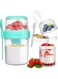 Aputue Overnight Oats Containers, 2 Pack 2-Tier Yogurt Oatmeal Container on the Go with Lid and Spoon, Portable Cereal and Milk to Go Container, Oats Jars Storage Breakfast, Lunch, Snacks