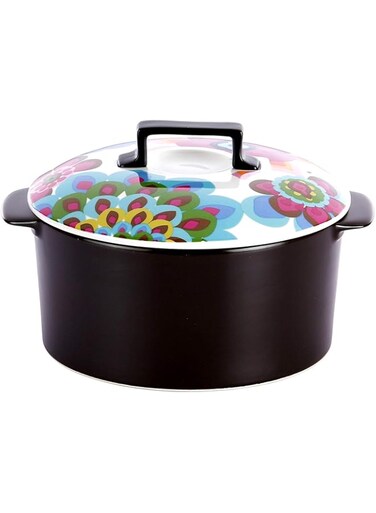French Bull,Gala,Black With Drawing Multicolor,24Cm,Nc-Dn-C24F,Made From Porcelain Coated Nonstick, Colored Lid,Use For Gas &amp; Electric Cooker And As Ovenware Also.
