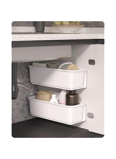 Azonee Kitchen Pull Out Cabinet Basket Organizer, Slide Out Under Sliding Plastic Storage Drawer, Clean Kitchen Pull Out Storage Box for Kitchen Bathroom Under Sink(2pcs)