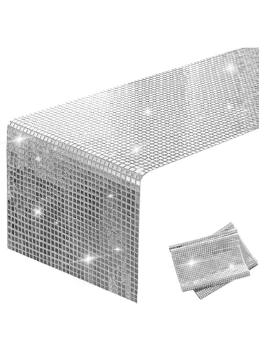 SYOSI Sequin Table Runners Glitter Silver 13 x 72 inch Table Runner- Shimmering Runner for Table Event Party Supplies Fabric Decorations for Holiday Wedding Birthday Back School