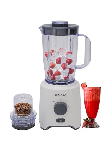 DOMEA 2 In 1 Blender, 650 W Powerful Motor, 1.6L Container Jar &amp; 1 Grinder Jar, 3 Speed Control With Pulse, Stainless Steel Blade, Ice Crusher, Coffee Grinder, Countertop Food Blender, 2 Year Warranty