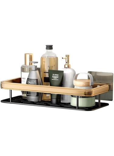 Shower Caddy Shelf,Thickened Upgraded Version Black Gold Bathroom Adhesive Shower Shelf,No Drilling Wall Mounted Shower Organizer, Rustproof Basket for Bathroom, Toilet, Kitchen (1 PCS Black Gold)