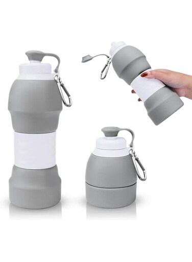 X spring Collapsible Water Bottle, 580ml Folding Water Bottle with Carabiner, BPA Free, Portable Refillable Water Bottles, Upgrade Leak-Proof, Ideal for Travel Hiking Outdoor Camping Gym