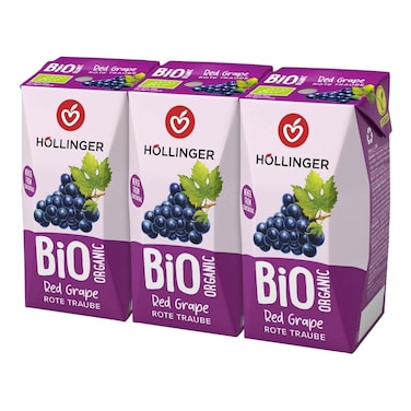 Hollinger Organic Red Grape Juice, 200ml Pack of 3
